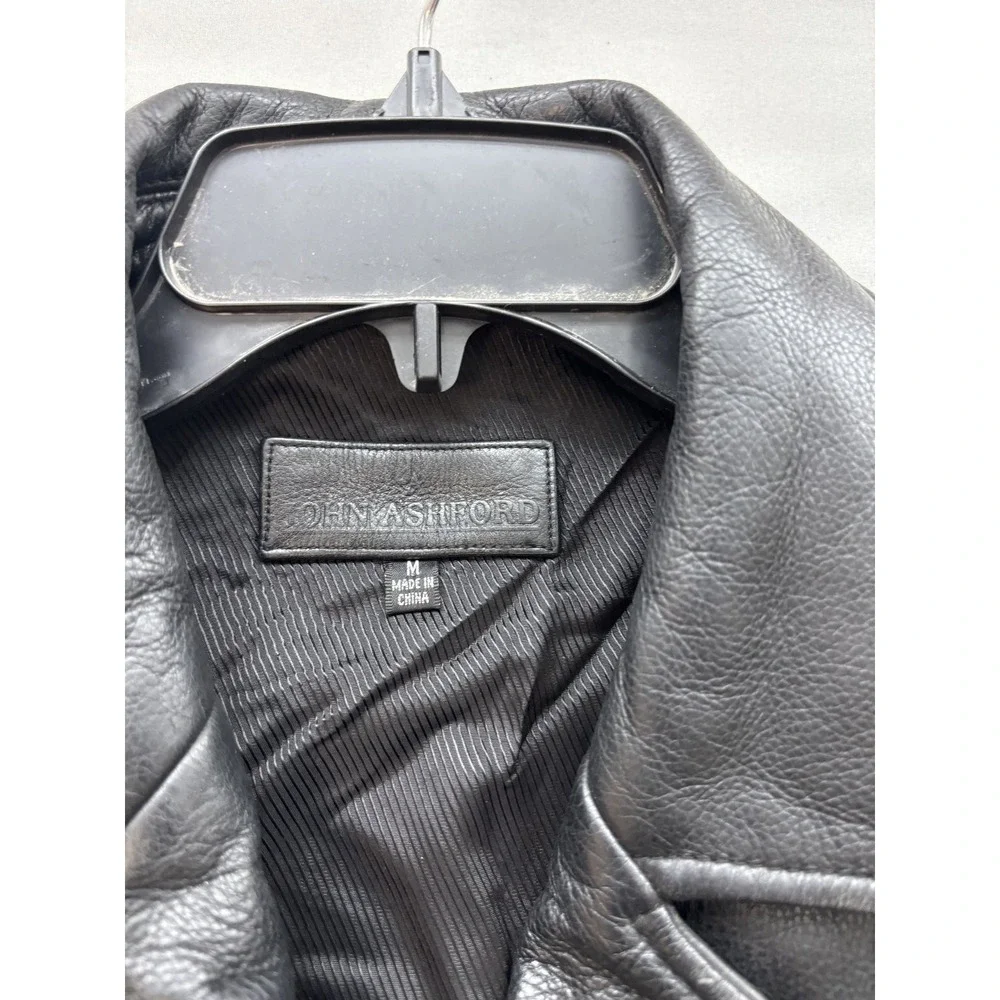 JOHN ASHFORD Men's Black Leather Button Front Jacket Coat Size M Regular Fit